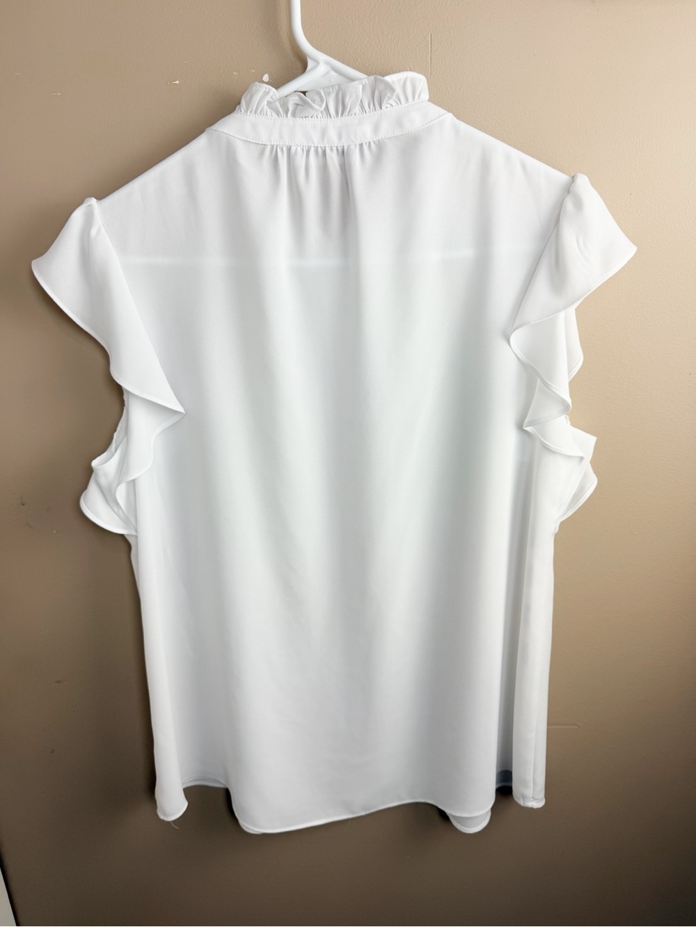 Calvin Klein White Ruffle Collar Flutter Cap Sleeve Button Front Blouse Top L - Picture 3 of 10